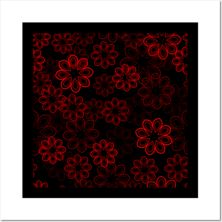 Neon Floral Red on Black Posters and Art